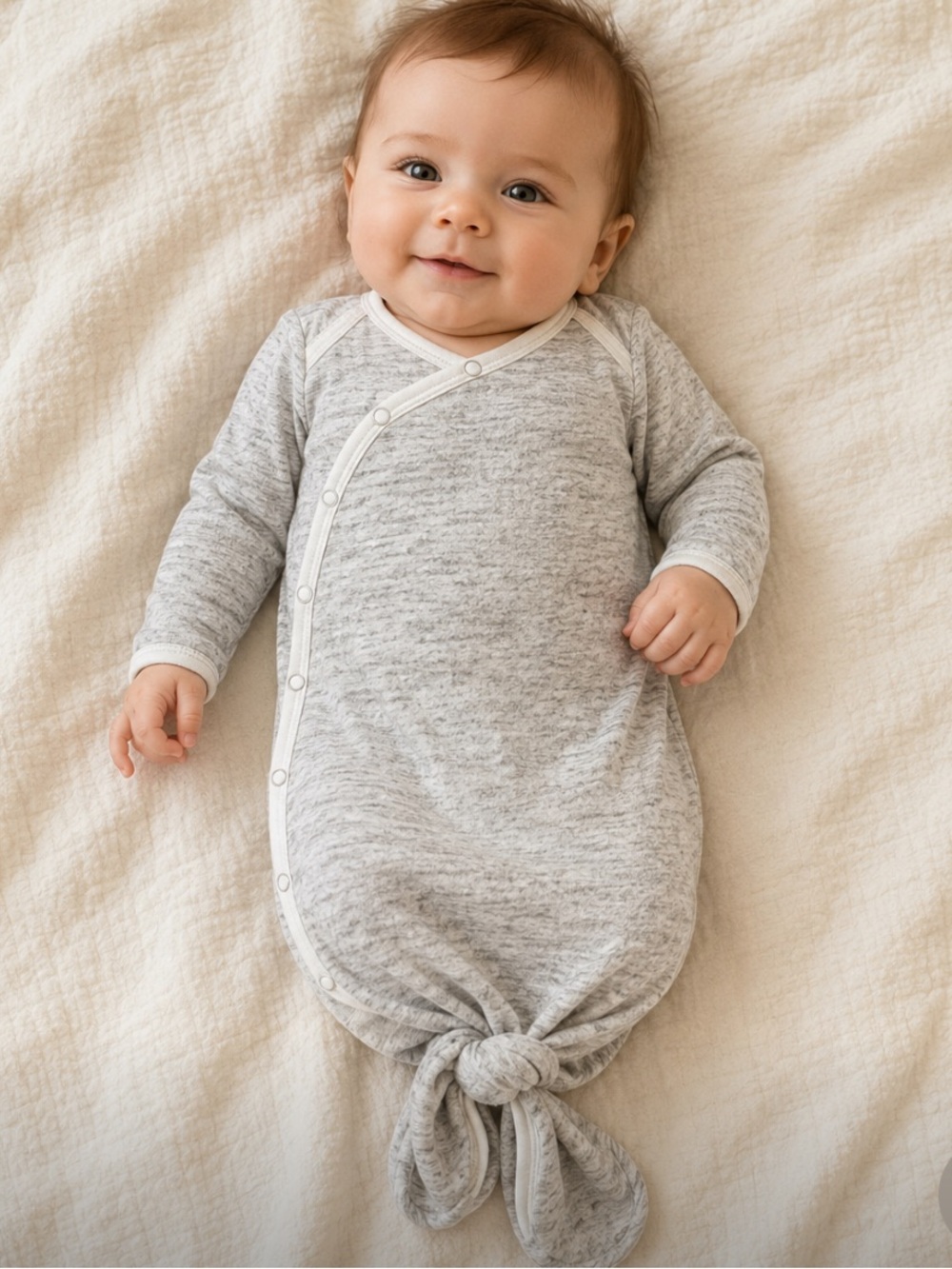 Copper Pearl Neutral Gray Baby Knotted Gown [Size Newborn to 4 Months]